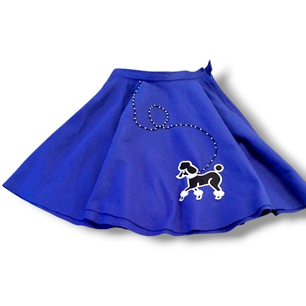 Vintage 50s Blue Felt Poodle Circle Skirt Rockabilly Pin Up M - Picture 2 of 6